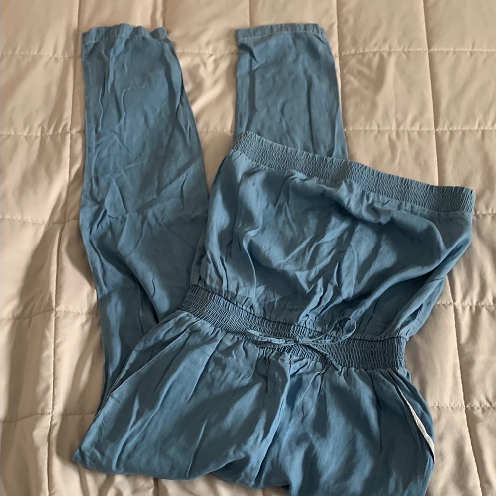 Ci Sono Blue Strapless Jumpsuit with Tapered Ankle